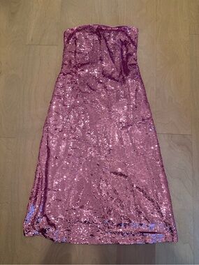 Marie Oliver Strapless Sequined Rose-Pink Gown